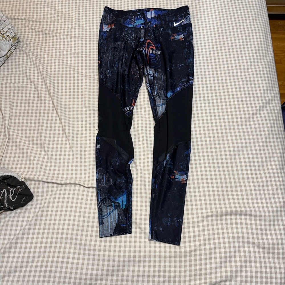 Nike Black and Blue Patterned Leggings